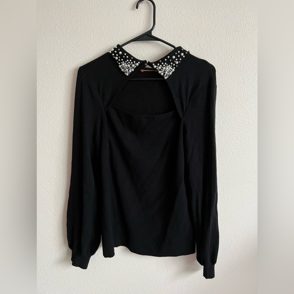 Belldini Black Cutout Sweater with Pearl Collar - Picture 1 of 5